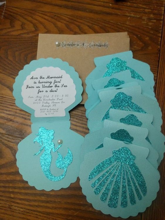 shell birthday invitiations for mermaid themed party