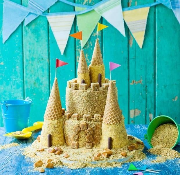 sand castle birthday cake for mermaid-themed party